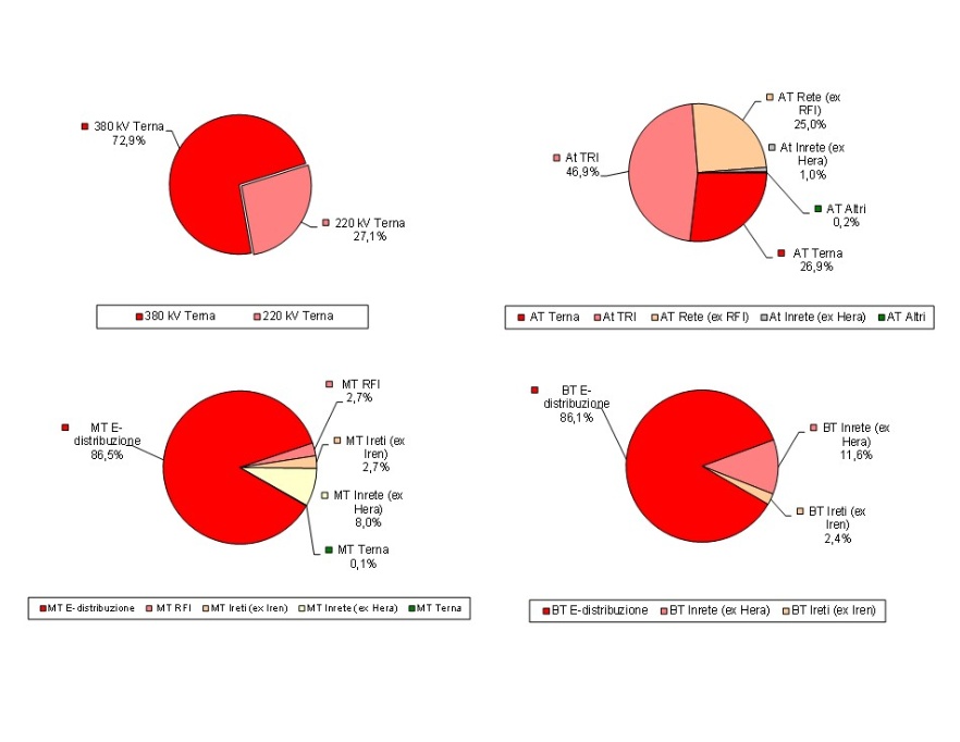 Consistenza delle linee elettriche AAT/AT/MT/BT, diversificate per tensione e gestore (2024)