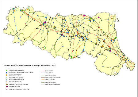 Figura 1: Mappa regionale elettrodotti AAT e AT (2016)