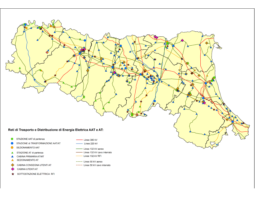 Mappa regionale elettrodotti AAT e AT, linee ed impianti (agg. 2016)