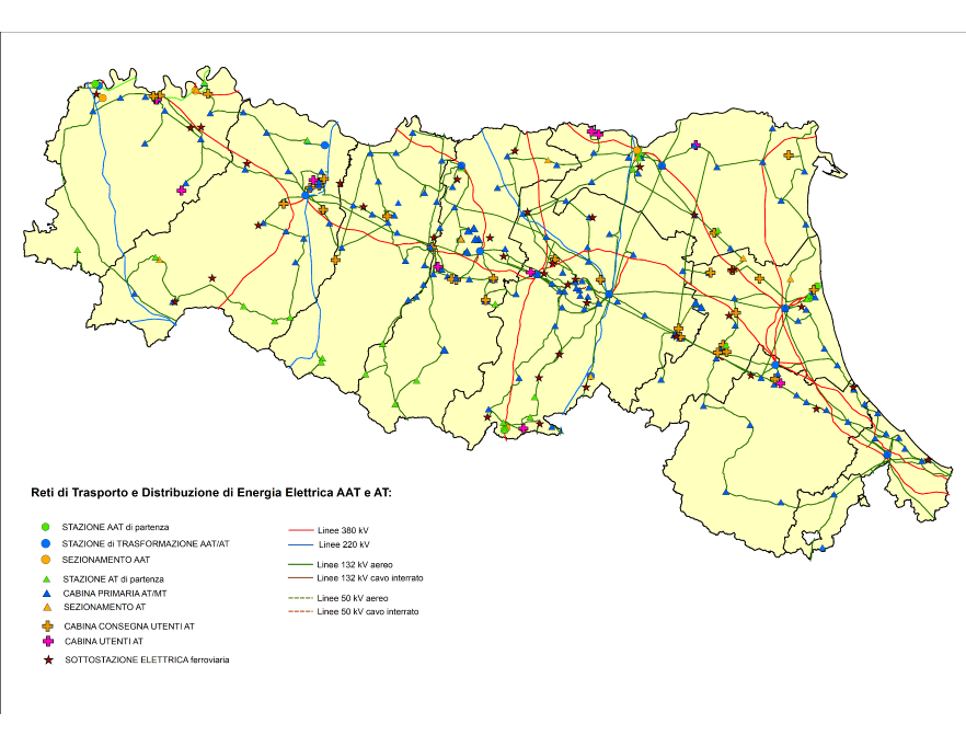 Mappa regionale elettrodotti AAT e AT, linee ed impianti (agg. 2024)