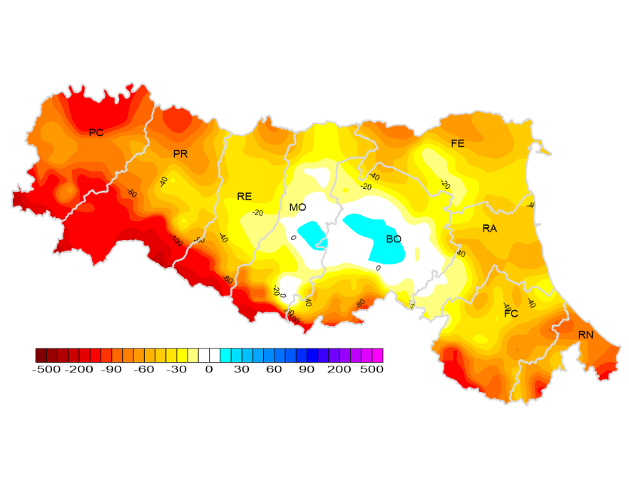 Anomalia delle precipitazioni - valori medi primavera (2022)