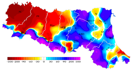 Figura 2: Bilancio Idro-Climatico, distribuzione territoriale dei valori (2023) 