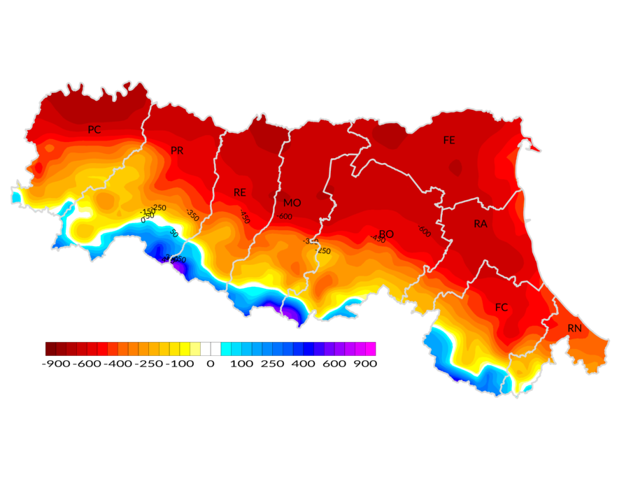 Bilancio Idro-Climatico, distribuzione territoriale dei valori (2022) 