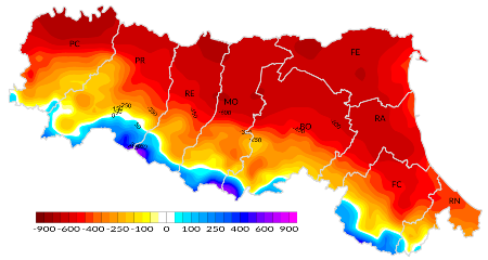 Figura 2: Bilancio Idro-Climatico, distribuzione territoriale dei valori (2022) 