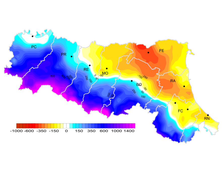 Bilancio Idro-Climatico (mm), distribuzione territoriale dei valori annui (2024) 