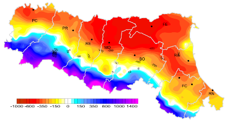 Figura 2: Bilancio idroclimatico (mm), distribuzione territoriale dei valori annui (2025) 