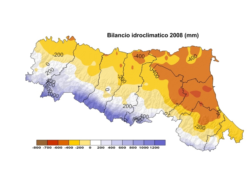 Bilancio Idro-Climatico, distribuzione territoriale dei valori (2008) 