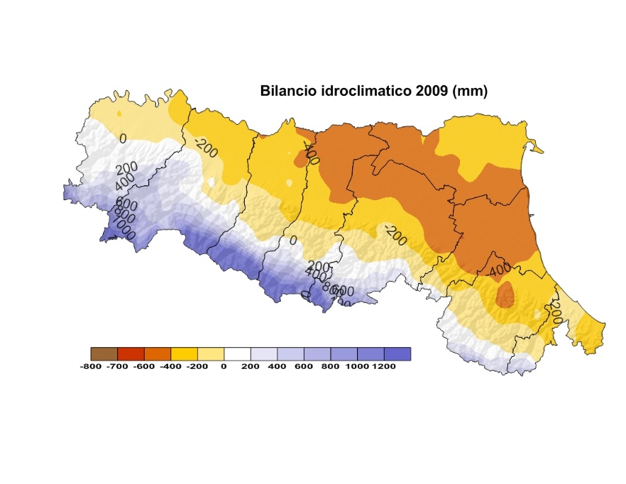 Bilancio Idro-Climatico, distribuzione territoriale dei valori (2009) 