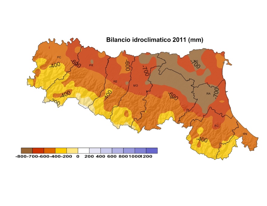 Bilancio Idro-Climatico, distribuzione territoriale dei valori (2011) 
