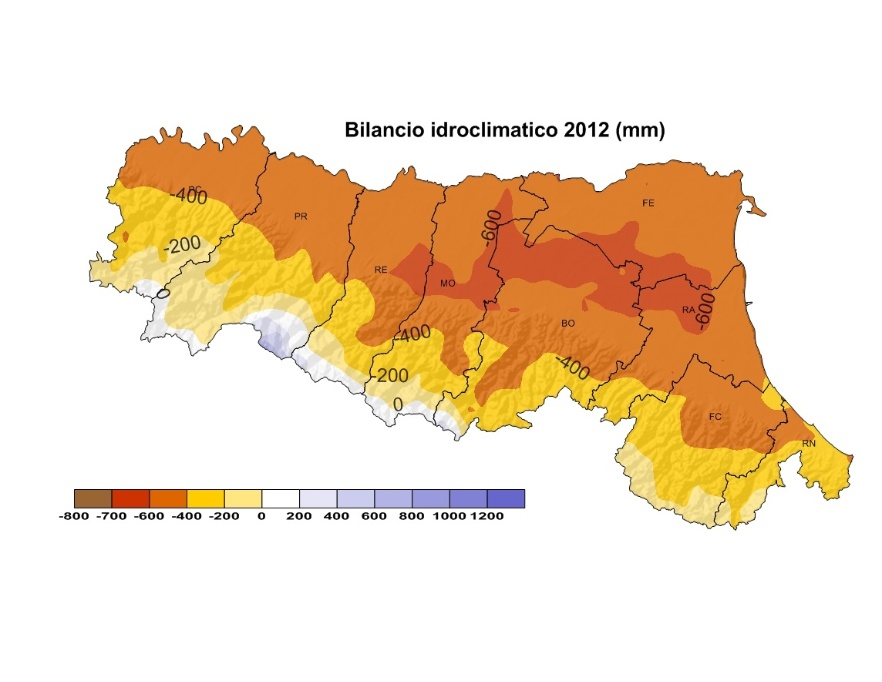 Bilancio Idro-Climatico, distribuzione territoriale dei valori (2012) 