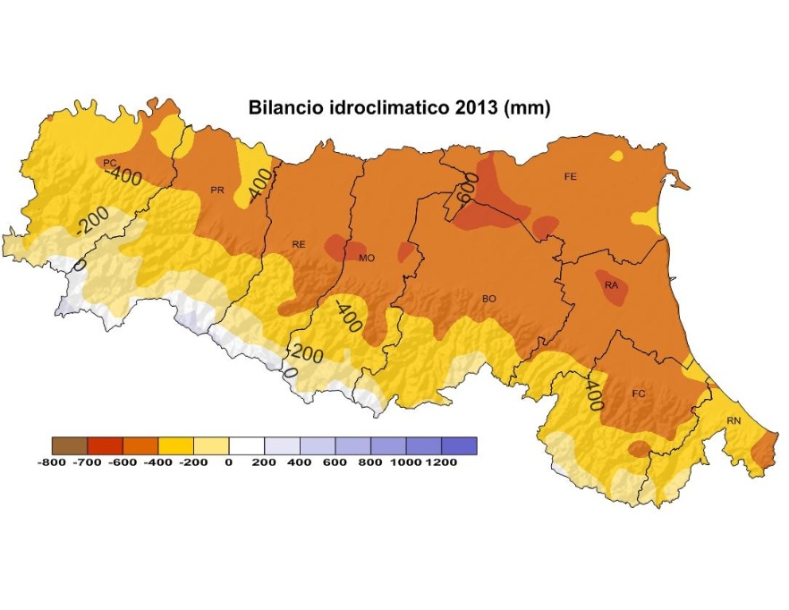 Bilancio Idro-Climatico, distribuzione territoriale dei valori (2013) 