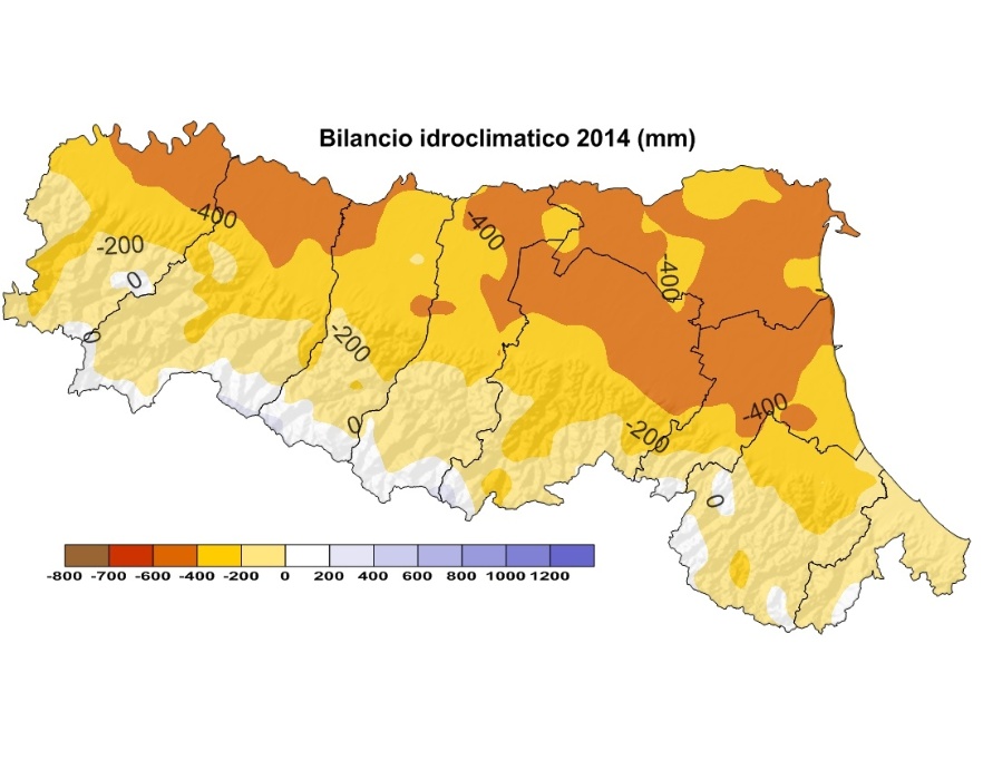 Bilancio Idro-Climatico, distribuzione territoriale dei valori (2014) 