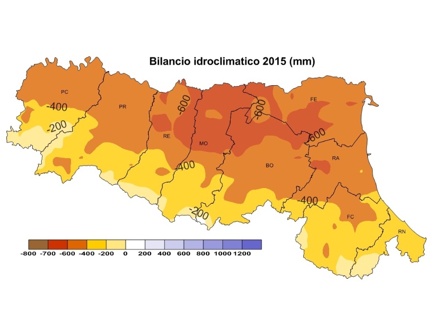 Bilancio Idro-Climatico, distribuzione territoriale dei valori (2015) 