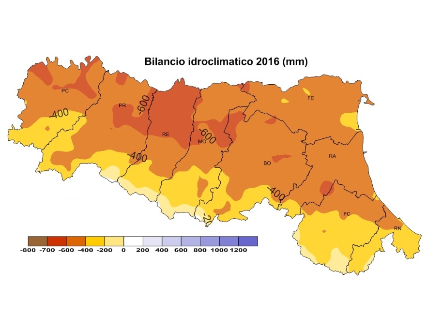 Bilancio Idro-Climatico, distribuzione territoriale dei valori (2016) 