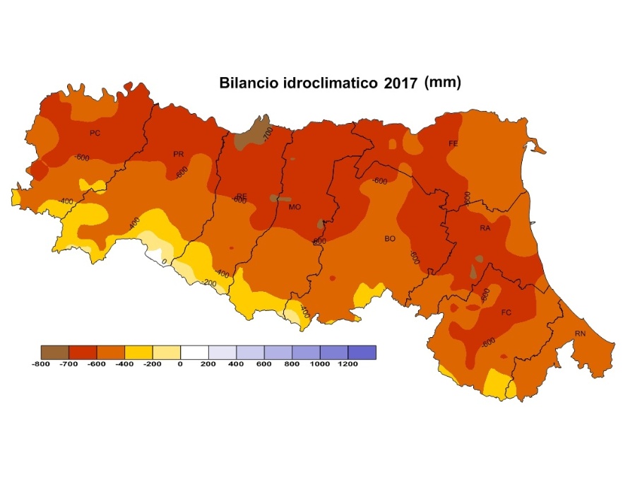 Bilancio Idro-Climatico, distribuzione territoriale dei valori (2017) 