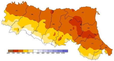 Figura 2: Bilancio Idro-Climatico, distribuzione territoriale dei valori (2020) 