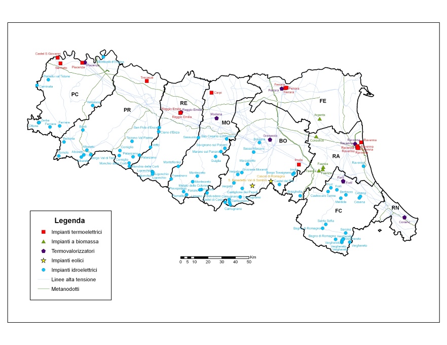 Impianti di generazione elettrica in Emilia-Romagna (2008)