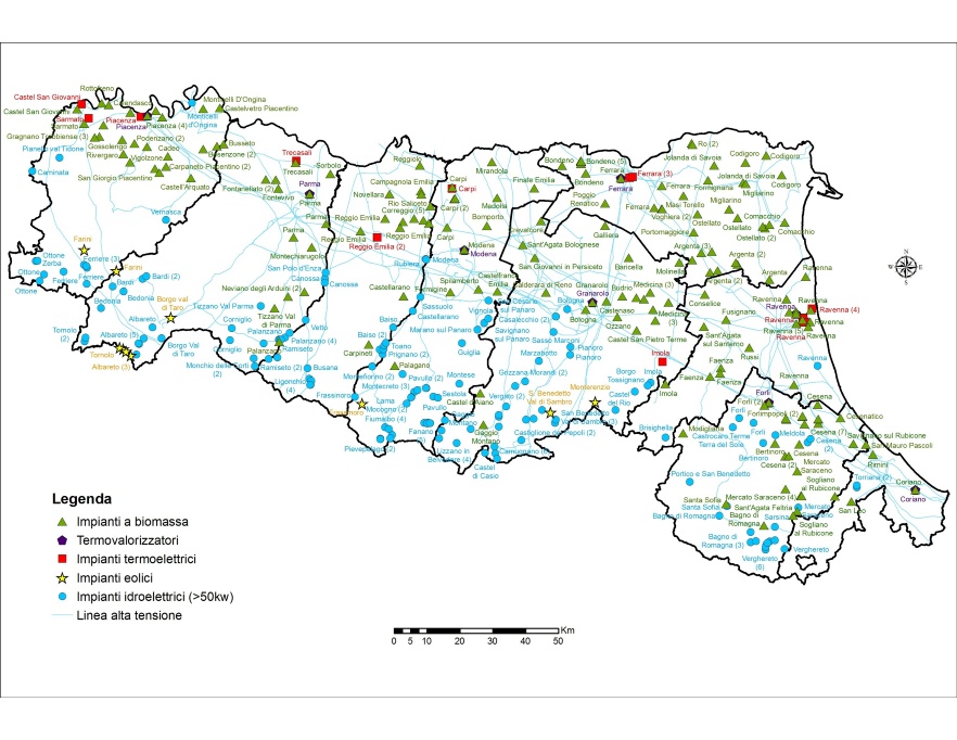 Impianti di generazione elettrica in Emilia-Romagna (2013)