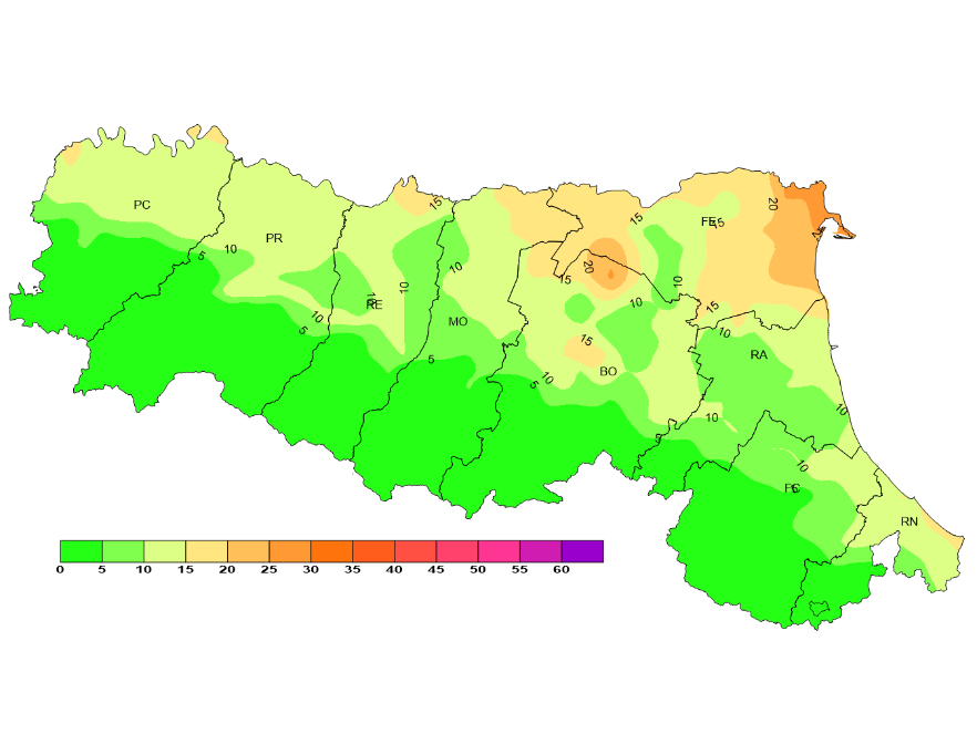 Indice di Thom, numero di giorni superiori alla soglia 25 (2023)