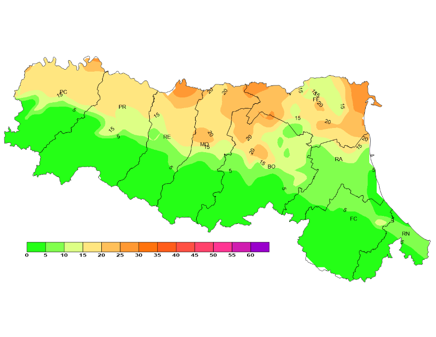 Indice di Thom, numero di giorni superiori alla soglia 25 (2025)