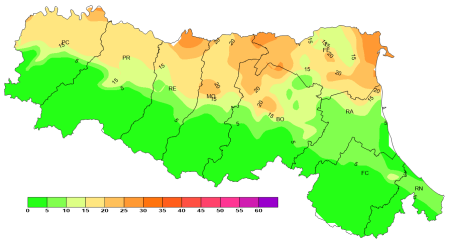Figura 2: Indice di Thom, numero di giorni superiori alla soglia 25, dal 01/04/2025 al 30/09/2025