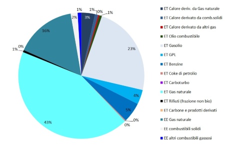 Figura 5: Distribuzione percentuale del consumo annuale finale lordo di energia da fonti fossili, per tipologia di fonte (2021)