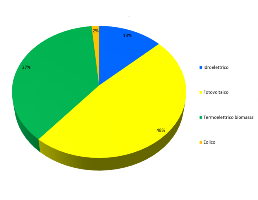 Ripartizione percentuale della produzione lorda annuale regionale di energia elettrica da Fonti Energetiche Rinnovabili (FER), per tipologia di fonte (2023)