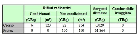 Tabella 1: Caratterizzazione dei rifiuti radioattivi, delle sorgenti dismesse e del combustibile irraggiato nei siti di detenzione dei rifiuti presenti in Emilia-Romagna (2022)