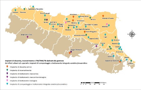 Figura 1: Impianti di discarica, incenerimento, TM/TMB e impianti di trattamento FORSU attivi in regione (2022)