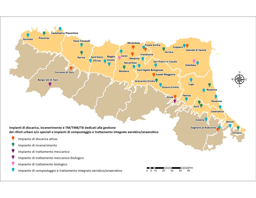 Impianti di discarica, incenerimento, TM/TMB e impianti di compostaggio, anno 2024