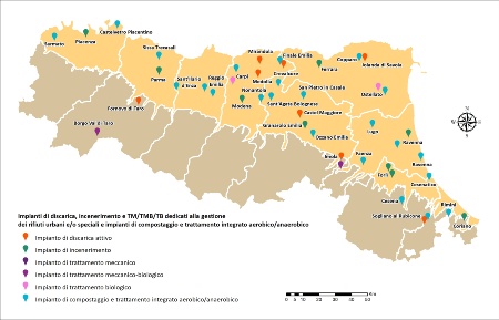 Figura 1: Impianti di discarica, incenerimento, TM/TMB e impianti di trattamento FORSU attivi in regione (2024)