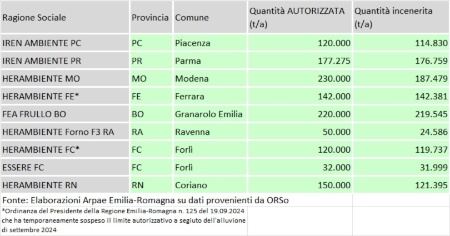 Tabella 2: Impianti di incenerimento attivi in regione (2024)