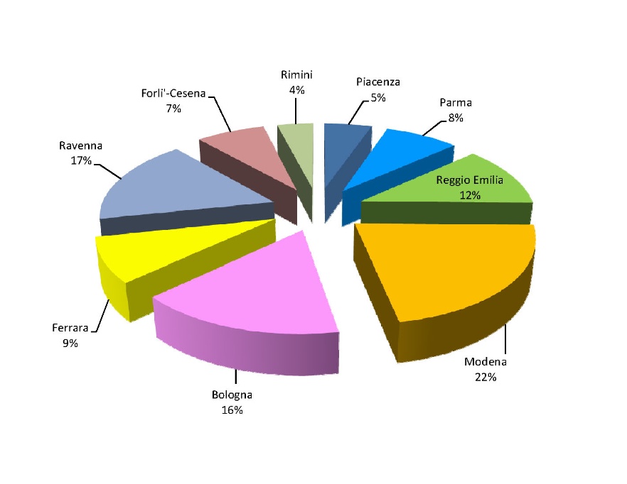 Ripartizione percentuale della produzione di rifiuti speciali per provincia (2013)