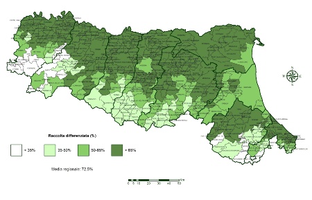 Figura 3: Raccolta differenziata di rifiuti urbani per comune (2020)