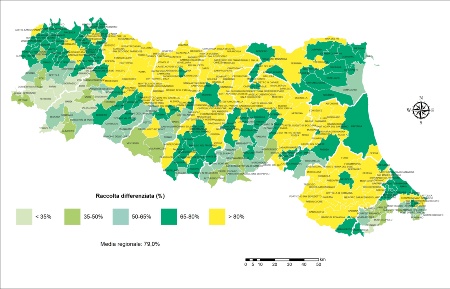 Figura 3: Raccolta differenziata di rifiuti urbani per comune (2024)