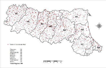 Figura 1: Ubicazione dei centri di raccolta rifiuti in Emilia-Romagna (2024)