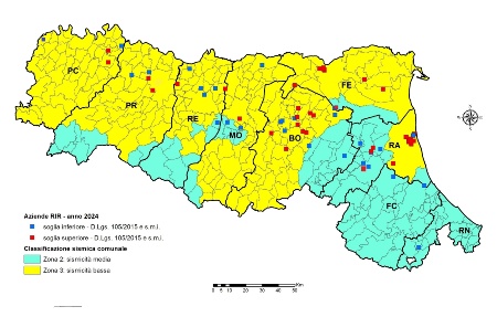 Figura 1: Mappa stabilimenti RIR nelle zone classificate in base alla classificazione sismica comunale (2024)