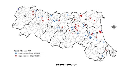 Figura 2: Distribuzione territoriale degli stabilimenti RIR in Emilia-Romagna (2022)