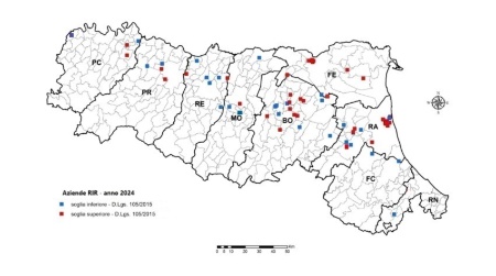 Figura 3: Distribuzione territoriale degli stabilimenti RIR, in Emilia-Romagna (2024)