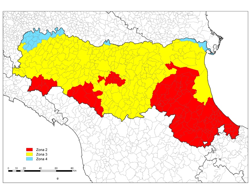 Mappa della classificazione sismica dell’Emilia-Romagna (OPCM 3274/2003 e DGR 1435/2003)
