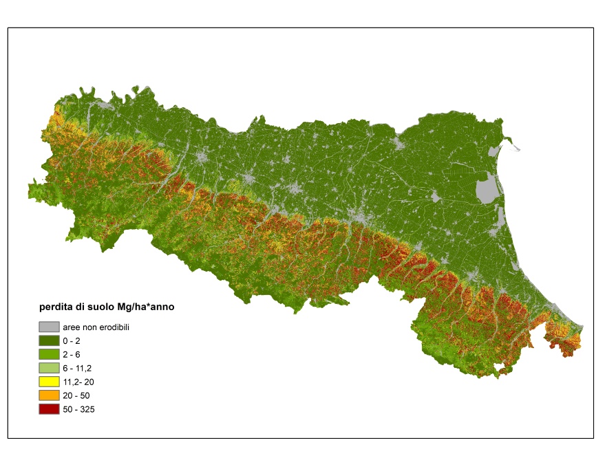 Carta erosione idrica attuale dei suoli dell’Emilia-Romagna (aggiornamento al 2017)
