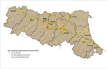 Figura 1: Localizzazione dei siti contaminati presenti nell'Anagrafe regionale, al 31 dicembre 2022