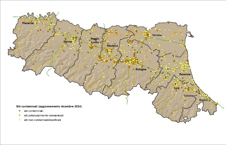 Figura 1: Localizzazione dei siti contaminati presenti nell'Anagrafe regionale, al 31 dicembre 2024