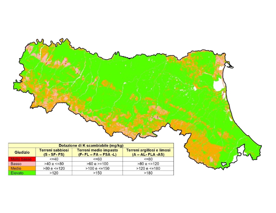 Dotazione di Potassio scambiabile nei suoli regionali sulla base degli schemi dei Disciplinari di Lotta Integrata (2023)