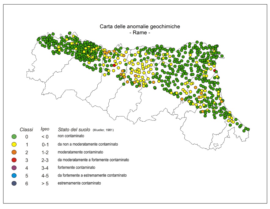 Rame - Carta delle anomalie geochimiche della pianura emiliano-romagnola 