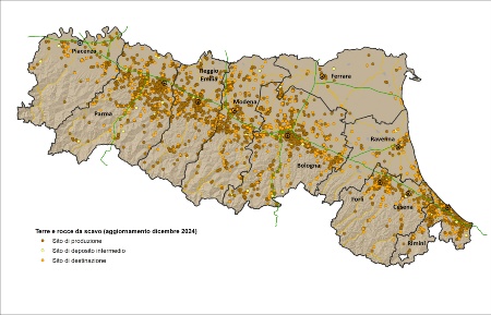 Figura 1: Localizzazione dei siti interessati dalla gestione delle terre e rocce da scavo come sottoprodotti (DPR 120/2017), al 31 dicembre 2024