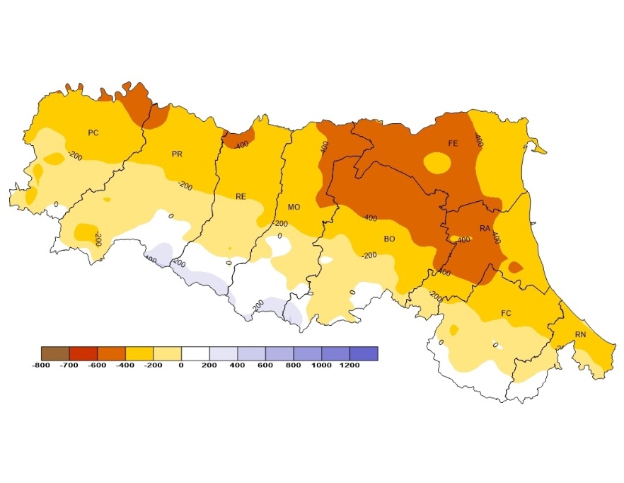 Bilancio Idro-Climatico, distribuzione territoriale dei valori (2019) 